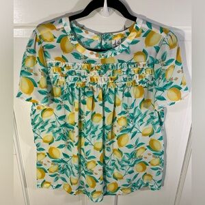 Elle Short Sleeve Lemons Womens Blouse Size M